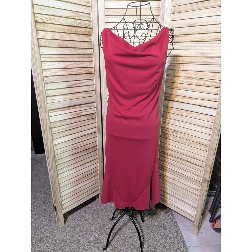 Express Red Pencil Midi Holiday Party Dress Size 5/6 Draped Collar Sleeveless